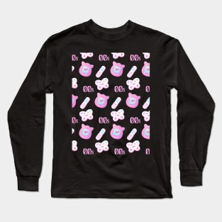 00s, y2k seamless pattern, tomagotchi, phone, cosmetics Long Sleeve T-Shirt